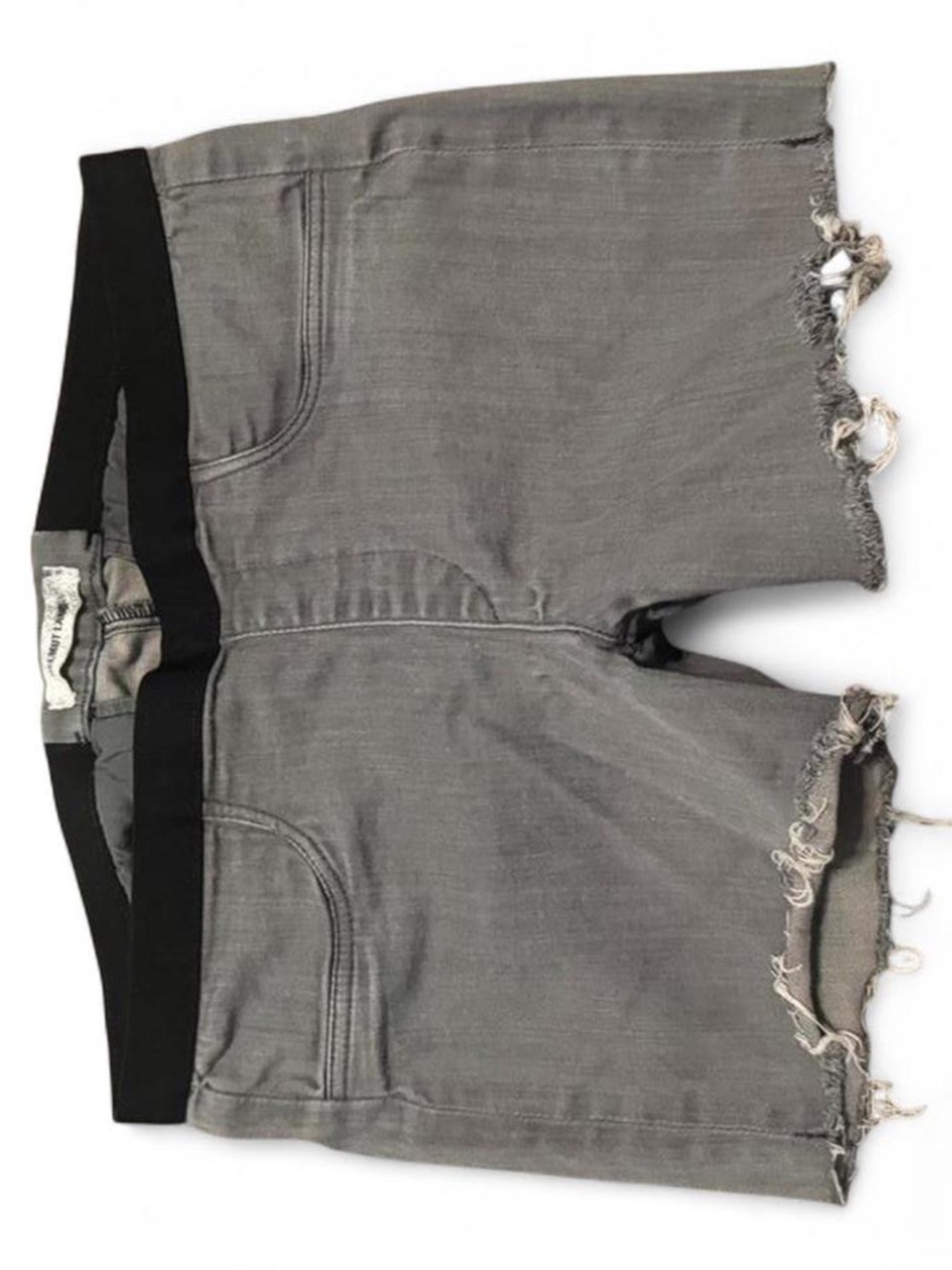 Helmut Lang low rise Gray Distressed Denim Shorts with Black Waistband